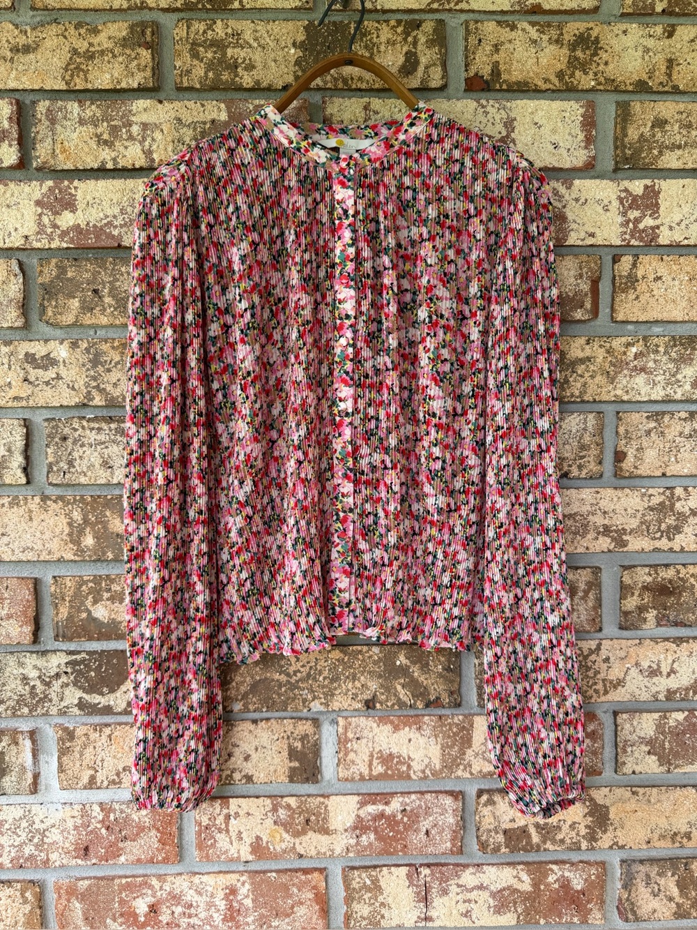 Boden Plisse Pleat Blouse Women’s Size 6 Multi Painterly Floret Color Pattern